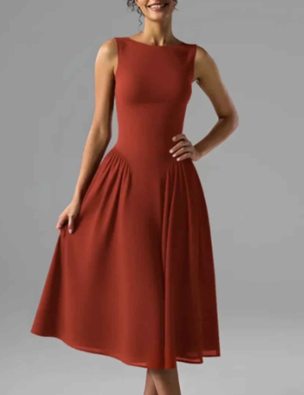 AW BRIDAL 4 S rust red Ernestine chiffon formal cocktail midi dress NEW B32